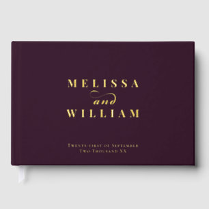 Elegant Gold Foil Modern Wine Burgundy Wedding Guest Book