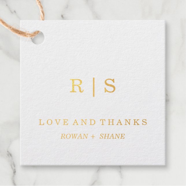 Elegant Gold Foil Monogram Favour Tag (Front)