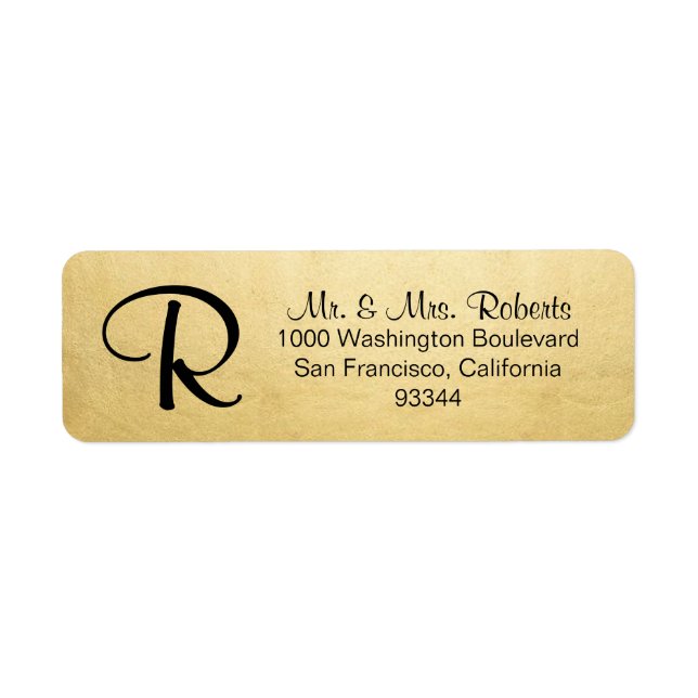 Elegant Gold Foil Monogram Letter Return Address Label (Front)