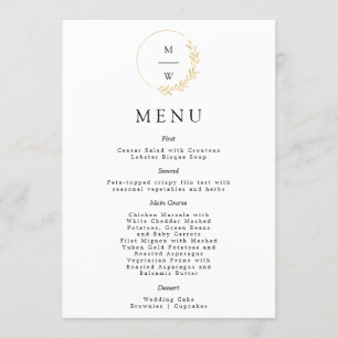 Elegant Gold foil Monogram Menu