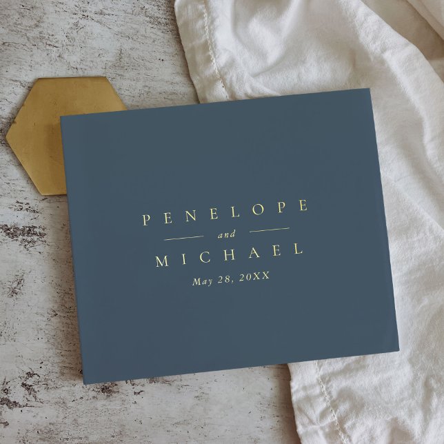 Elegant Gold Foil Monogram New York Blue Wedding Guest Book (Elegant Monogram New York City Blue Wedding Guest Book)