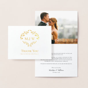 Elegant Gold Foil Monogram Wedding Photo Custom Card