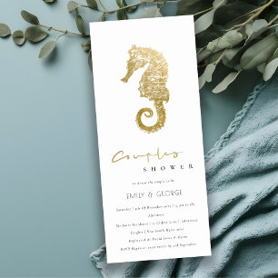 ELEGANT GOLD FOIL NAVY SEAHORSE COUPLES SHOWER  INVITATION