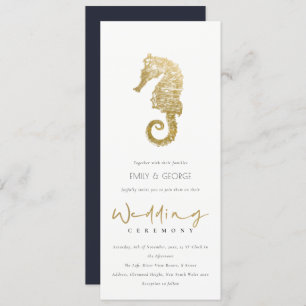 ELEGANT GOLD FOIL NAVY SEAHORSE WEDDING INVITATION