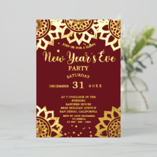 Elegant Gold Foil New Year's Eve Party Burgundy