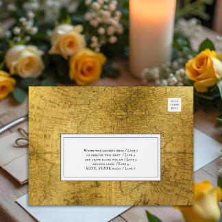 Elegant Gold Foil Old Map Wedding Envelope