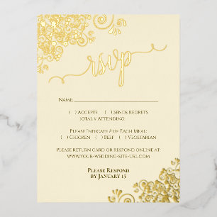 Elegant Gold Foil on Cream Wedding RSVP Card
