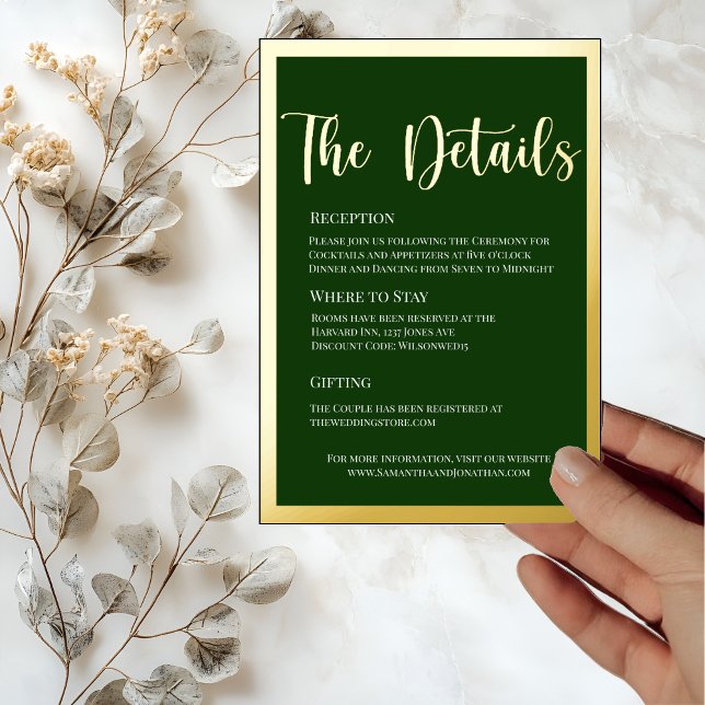 Elegant Gold Foil on Green Details Card (Creator Uploaded)