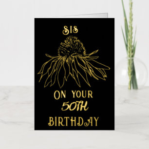 Elegant Gold Foil One Flower 50th Sister Birthday Foil Greeting Card