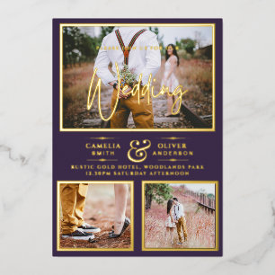 Elegant GOLD FOIL Photo Collage Plum Wedding