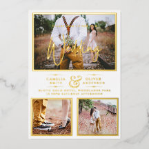 Elegant GOLD FOIL Photo Collage White Wedding