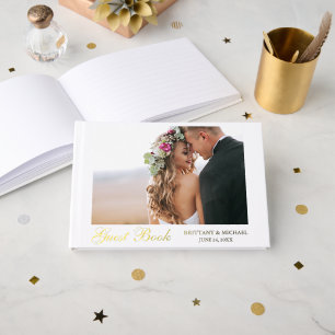 Elegant Gold Foil Photo Wedding Guest Book