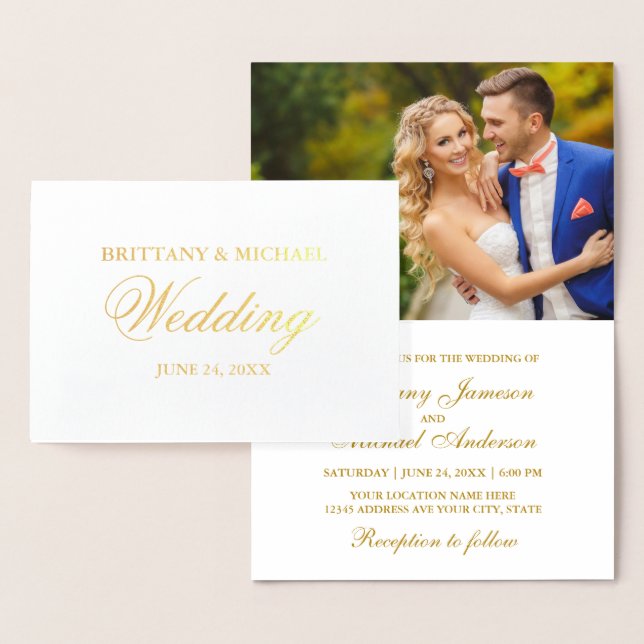 Elegant Gold Foil Photo Wedding Invitation (Display)