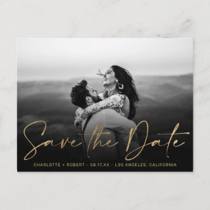 Elegant gold foil photo wedding save the date announcement postcard