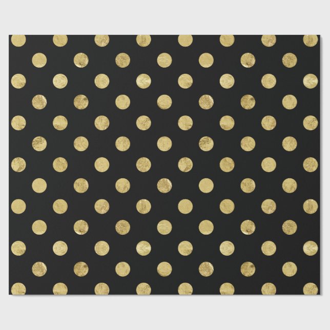Elegant Gold Foil Polka Dot Pattern - Gold & Black Wrapping Paper (Flat)