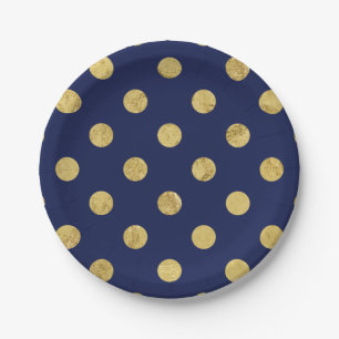 Elegant Gold Foil Polka Dot Pattern - Gold & Blue Paper Plate