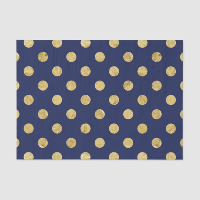 Elegant Gold Foil Polka Dot Pattern - Gold & Blue Tissue Paper (Front)
