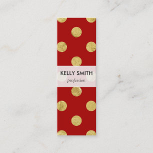 Elegant Gold Foil Polka Dot Pattern - Gold & Red Mini Business Card