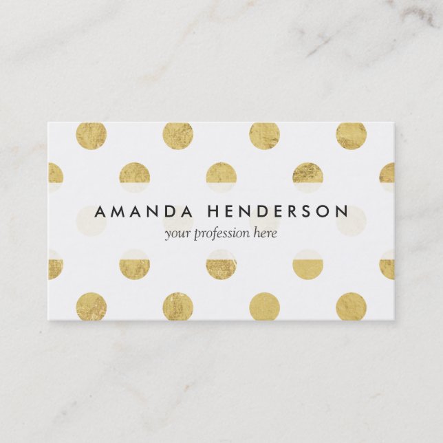 Elegant Gold Foil Polka Dot Pattern - Gold & White Business Card (Front)