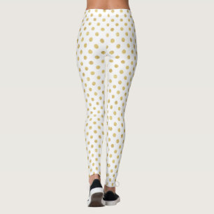 Elegant Gold Foil Polka Dot Pattern - Gold & White Leggings