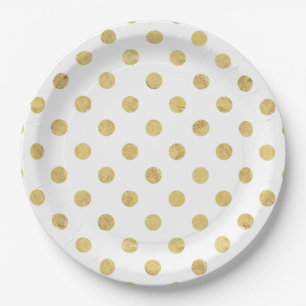 Elegant Gold Foil Polka Dot Pattern - Gold & White Paper Plate