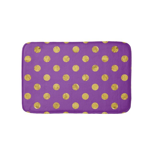 Elegant Gold Foil Polka Dot Pattern - Purple Bath Mat (Front)