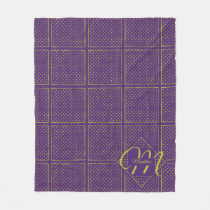 Elegant Gold Foil Polka Dots on Purple Monogram Fleece Blanket