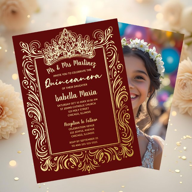 Elegant Gold Foil Quinceañera Invitation Crown (Creator Uploaded)