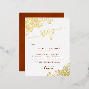 Elegant Gold Foil Rust Orange Wedding RSVP Card