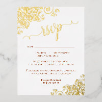 Elegant Gold Foil Rust Orange Wedding RSVP Card