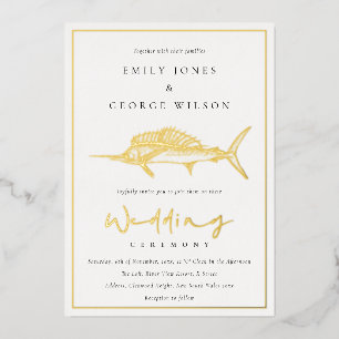 Elegant Gold Foil Sage Green Marline Fish Wedding