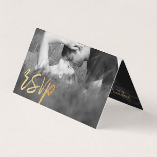 Elegant Gold Foil Script Double Photo RSVP Card