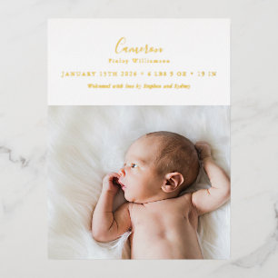Elegant Gold Foil Script Photo Birth Announcement
