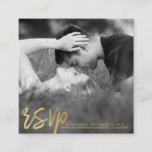 Elegant Gold Foil Script Photo RSVP Enclosure Card
