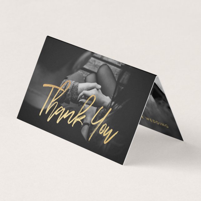 Elegant Gold Foil Script Photo Thank You Card (Front)