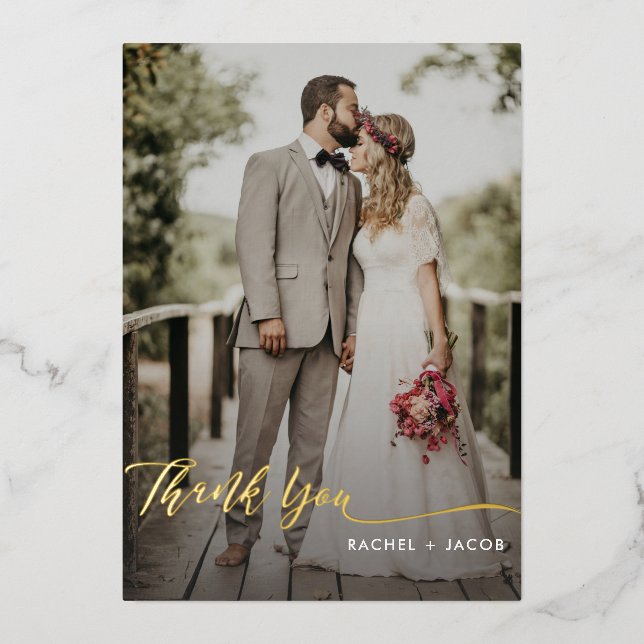 Elegant Gold Foil Script Simple 2-Photo Wedding (Front)