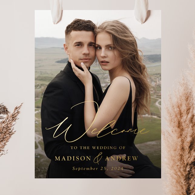 Elegant Gold Foil Script Wedding Welcome Sign (Creator Uploaded)