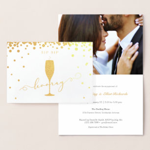 Elegant Gold Foil Sip Sip Hooray Engagement Party Card