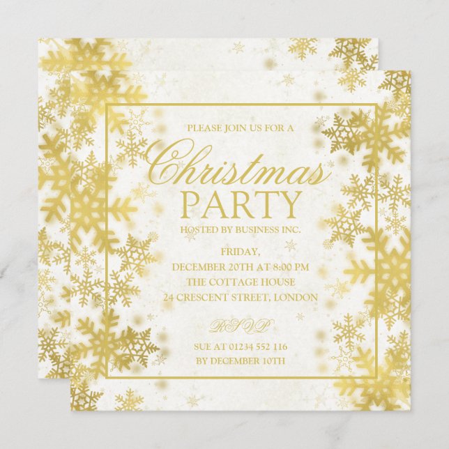 Elegant Gold Foil Snowflakes Christmas Party Invitation (Front/Back)