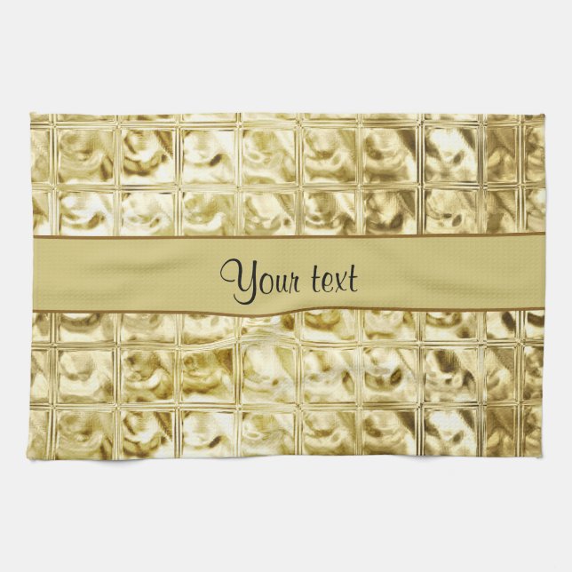 Elegant Gold Foil Squares Tea Towel (Horizontal)