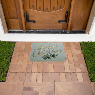 Elegant Gold Foil Stamped "Merry Christmas" Script Doormat