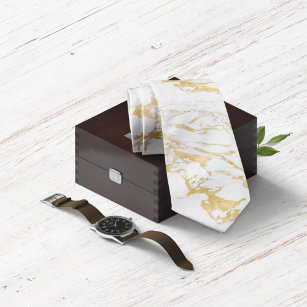 Elegant Gold Foil Style on Chic White Marble Tie