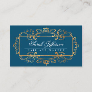 Elegant Gold Foil Swirls Luxurious Vintage Teal Business Card