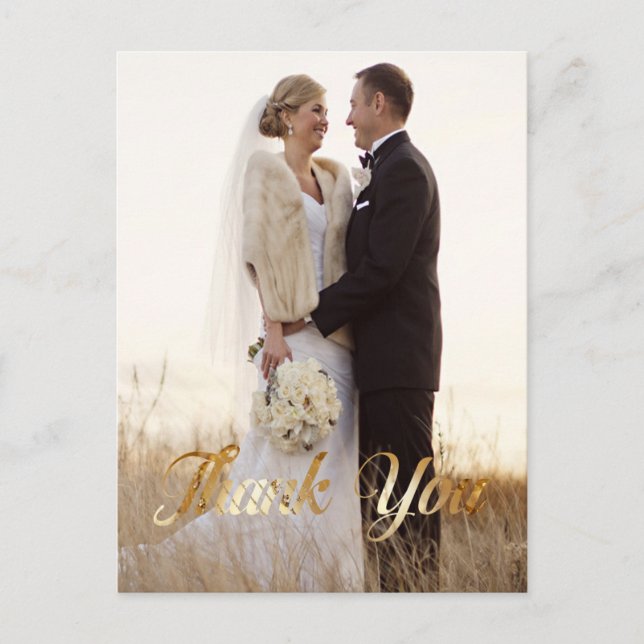 Elegant, Gold Foil, Thank You, Custom Photo Postcard (Front)
