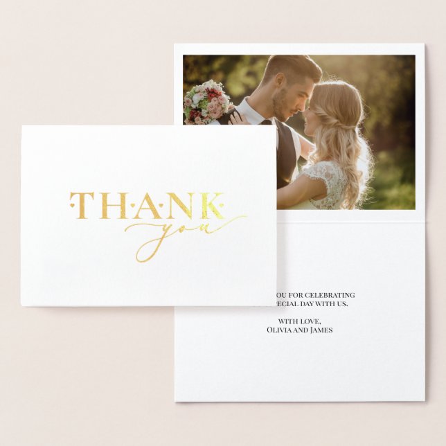 Elegant Gold Foil Thank You Script Heart Wedding Foil Card (Display)