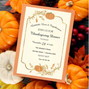 Elegant Gold Foil Thanksgiving Invitation 