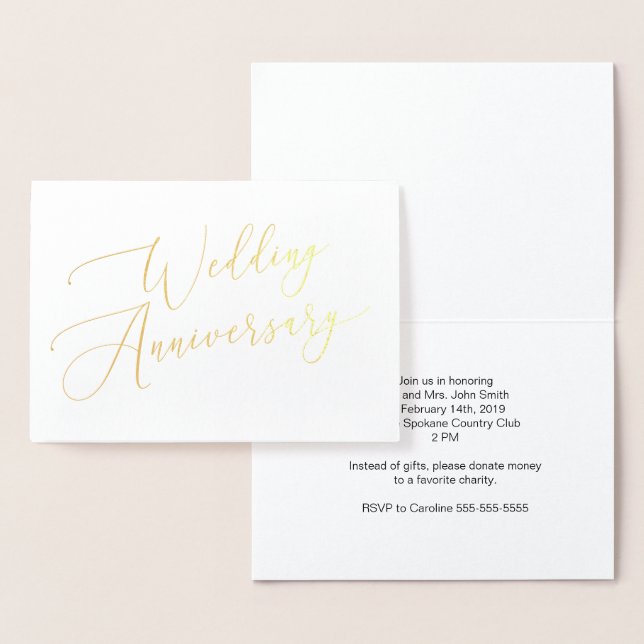 Elegant Gold Foil Wedding Anniversary Card Invite (Display)