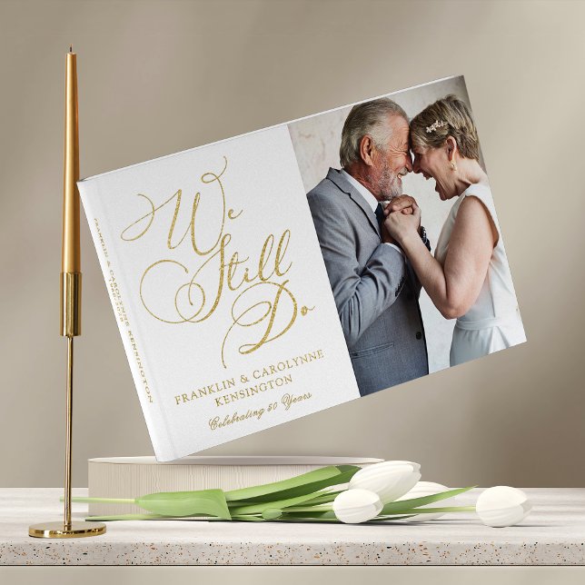 Elegant Gold Foil Wedding Anniversary Vow Renewal Guest Book (Real Gold Foil Modern Guestbook)