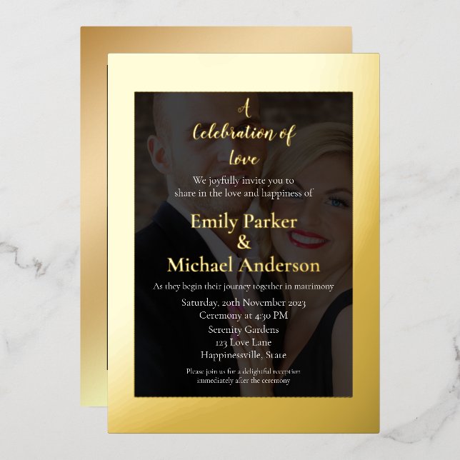 Elegant gold foil wedding invitation (Front/Back)