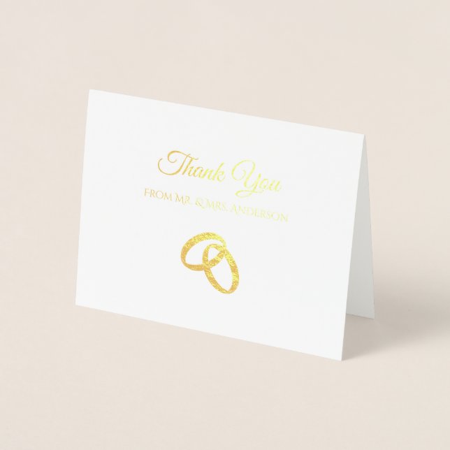 Elegant Gold Foil Wedding Thank You Simple Rings Card (Front)